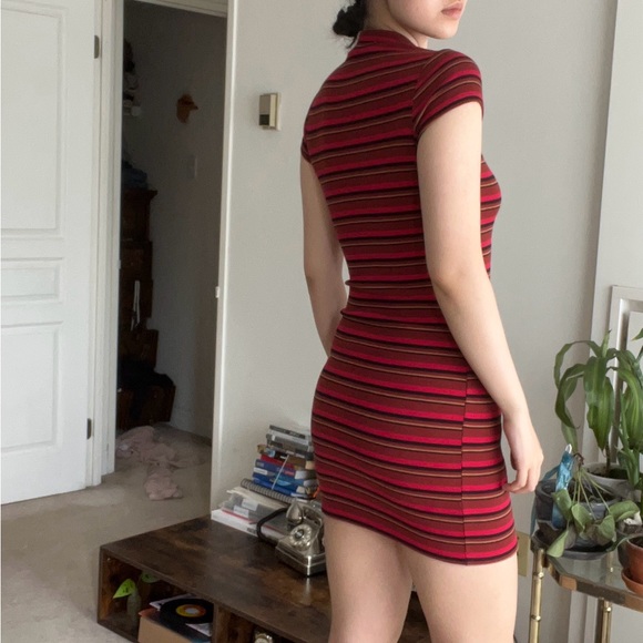 garage red pin-striped red knit mini dress - Picture 5 of 7